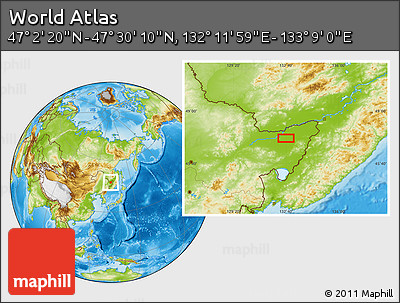 Physical Location Map of the Area around 47° 16' 15" N, 132° 40' 30" E