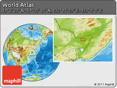 Physical Location Map of the Area around 47° 16' 15" N, 132° 40' 30" E