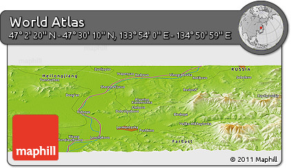 Physical Panoramic Map of the Area around 47° 16' 15" N, 134° 22' 30" E