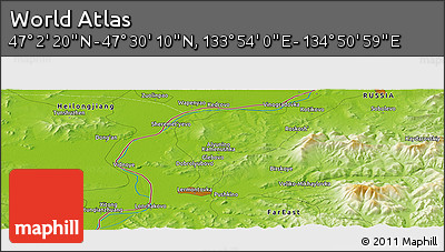 Physical Panoramic Map of the Area around 47° 16' 15" N, 134° 22' 30" E