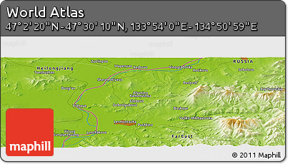Physical Panoramic Map of the Area around 47° 16' 15" N, 134° 22' 30" E