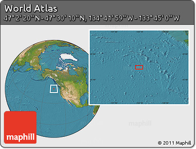 Satellite Location Map of the Area around 47° 16' 15" N, 134° 13' 29" W