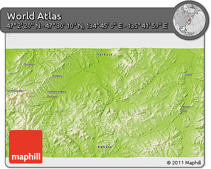 Physical 3D Map of the Area around 47° 16' 15" N, 135° 13' 29" E