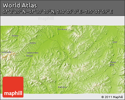 Physical 3D Map of the Area around 47° 16' 15" N, 135° 13' 29" E