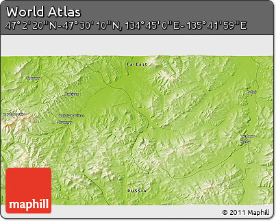 Physical 3D Map of the Area around 47° 16' 15" N, 135° 13' 29" E