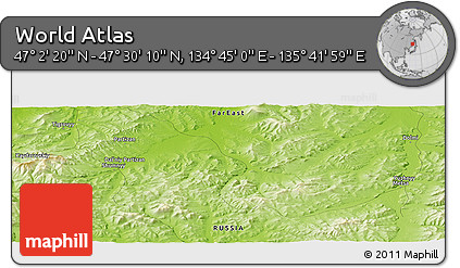 Physical Panoramic Map of the Area around 47° 16' 15" N, 135° 13' 29" E