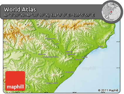 Physical Map of the Area around 47° 16' 15" N, 138° 37' 30" E