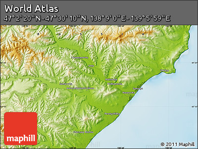 Physical Map of the Area around 47° 16' 15" N, 138° 37' 30" E