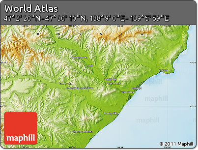 Physical Map of the Area around 47° 16' 15" N, 138° 37' 30" E