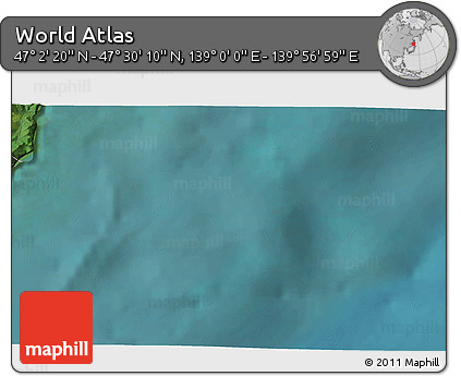 Satellite 3D Map of the Area around 47° 16' 15" N, 139° 28' 29" E
