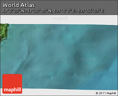 Satellite 3D Map of the Area around 47° 16' 15" N, 139° 28' 29" E