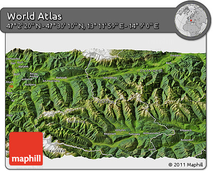 Satellite 3D Map of the Area around 47° 16' 15" N, 13° 40' 30" E
