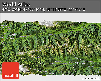 Satellite 3D Map of the Area around 47° 16' 15" N, 13° 40' 30" E