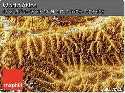 Physical Map of the Area around 47° 16' 15" N, 13° 40' 30" E