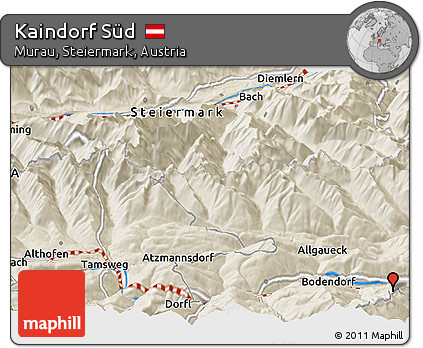 Shaded Relief Panoramic Map of Kaindorf Süd