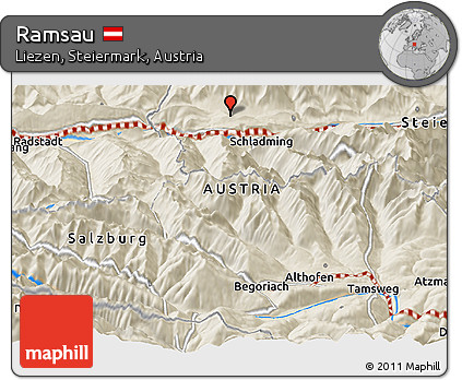 Shaded Relief Panoramic Map of Ramsau