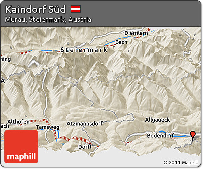Shaded Relief Panoramic Map of Kaindorf Süd