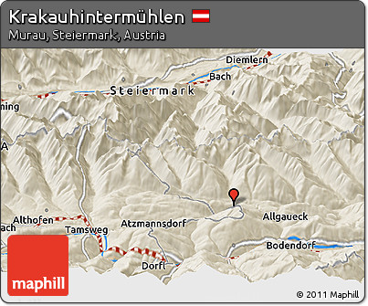 Shaded Relief Panoramic Map of Krakauhintermühlen