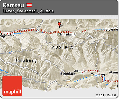 Shaded Relief Panoramic Map of Ramsau