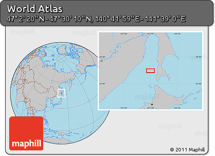 Gray Location Map of the Area around 47° 16' 15" N, 141° 10' 30" E