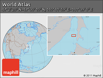 Gray Location Map of the Area around 47° 16' 15" N, 141° 10' 30" E