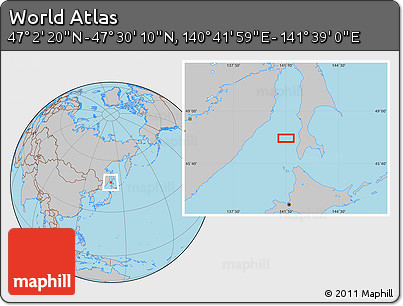 Gray Location Map of the Area around 47° 16' 15" N, 141° 10' 30" E