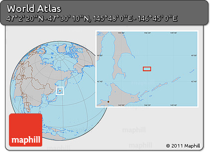 Gray Location Map of the Area around 47° 16' 15" N, 146° 16' 30" E