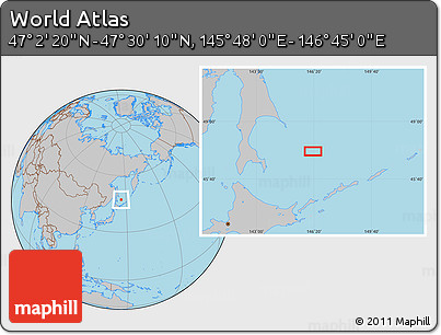 Gray Location Map of the Area around 47° 16' 15" N, 146° 16' 30" E