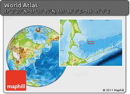 Physical Location Map of the Area around 47° 16' 15" N, 146° 16' 30" E