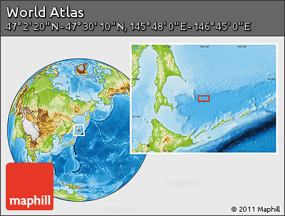 Physical Location Map of the Area around 47° 16' 15" N, 146° 16' 30" E