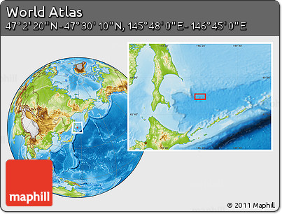 Physical Location Map of the Area around 47° 16' 15" N, 146° 16' 30" E