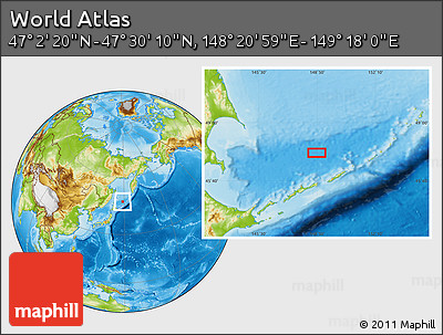 Physical Location Map of the Area around 47° 16' 15" N, 148° 49' 29" E