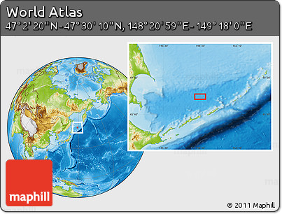 Physical Location Map of the Area around 47° 16' 15" N, 148° 49' 29" E