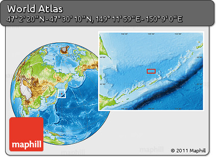 Physical Location Map of the Area around 47° 16' 15" N, 149° 40' 30" E