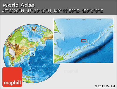 Physical Location Map of the Area around 47° 16' 15" N, 149° 40' 30" E