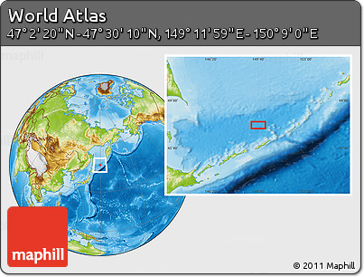 Physical Location Map of the Area around 47° 16' 15" N, 149° 40' 30" E