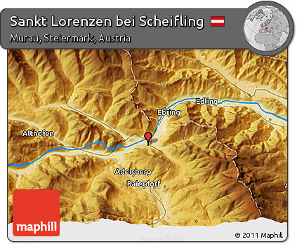 Physical 3D Map of Sankt Lorenzen Bei Scheifling