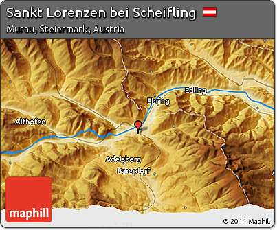 Physical 3D Map of Sankt Lorenzen Bei Scheifling