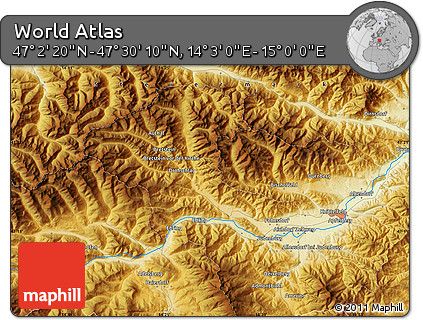 Physical Map of the Area around 47° 16' 15" N, 14° 31' 30" E