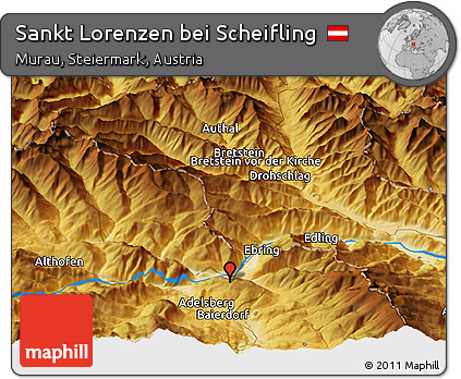 Physical Panoramic Map of Sankt Lorenzen Bei Scheifling