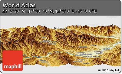 Physical Panoramic Map of the Area around 47° 16' 15" N, 14° 31' 30" E