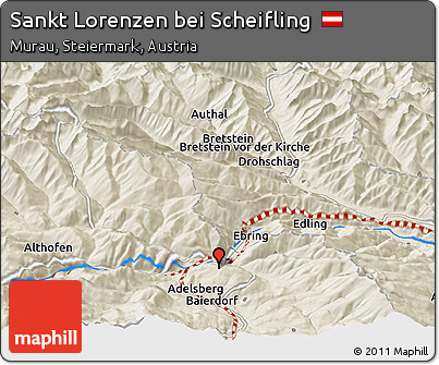 Shaded Relief Panoramic Map of Sankt Lorenzen Bei Scheifling