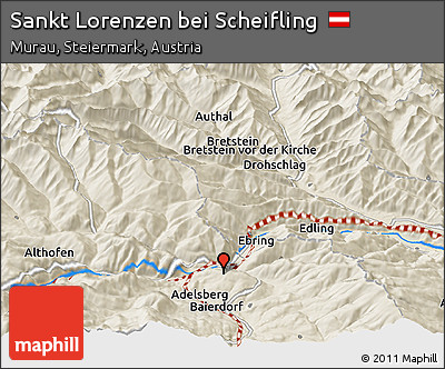 Shaded Relief Panoramic Map of Sankt Lorenzen Bei Scheifling