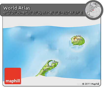Physical 3D Map of the Area around 47° 16' 15" N, 152° 13' 29" E