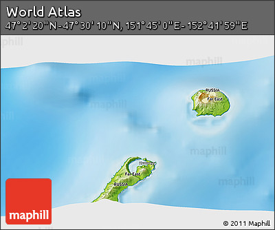 Physical 3D Map of the Area around 47° 16' 15" N, 152° 13' 29" E