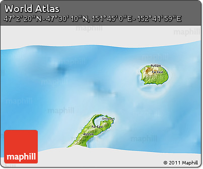 Physical 3D Map of the Area around 47° 16' 15" N, 152° 13' 29" E