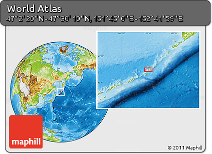 Physical Location Map of the Area around 47° 16' 15" N, 152° 13' 29" E
