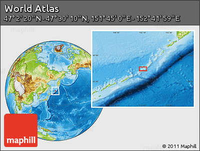 Physical Location Map of the Area around 47° 16' 15" N, 152° 13' 29" E