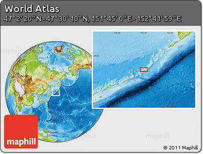 Physical Location Map of the Area around 47° 16' 15" N, 152° 13' 29" E