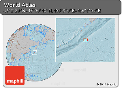 Gray Location Map of the Area around 47° 16' 15" N, 155° 37' 30" E, hill shading